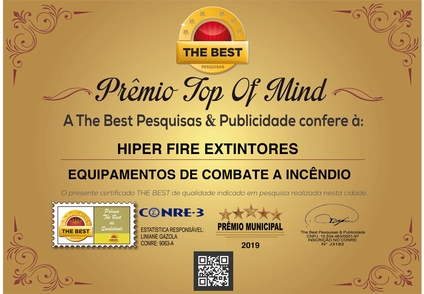 Prêmio TOP Of Mind Hiper Fire Extintores